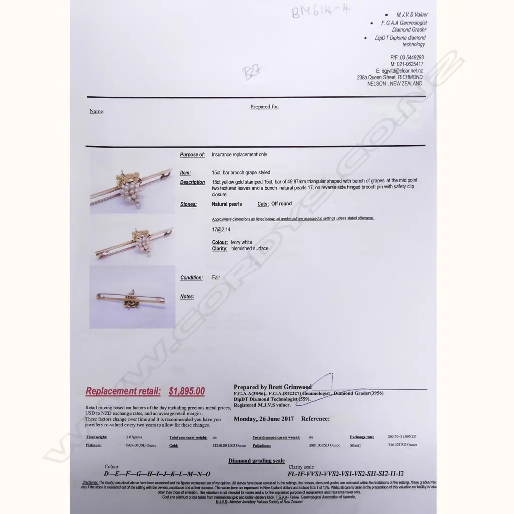 15CT GOLD AND PEARL BAR BROOCH REPLACEMENT VALUATION $1895 (B27) Image 1++