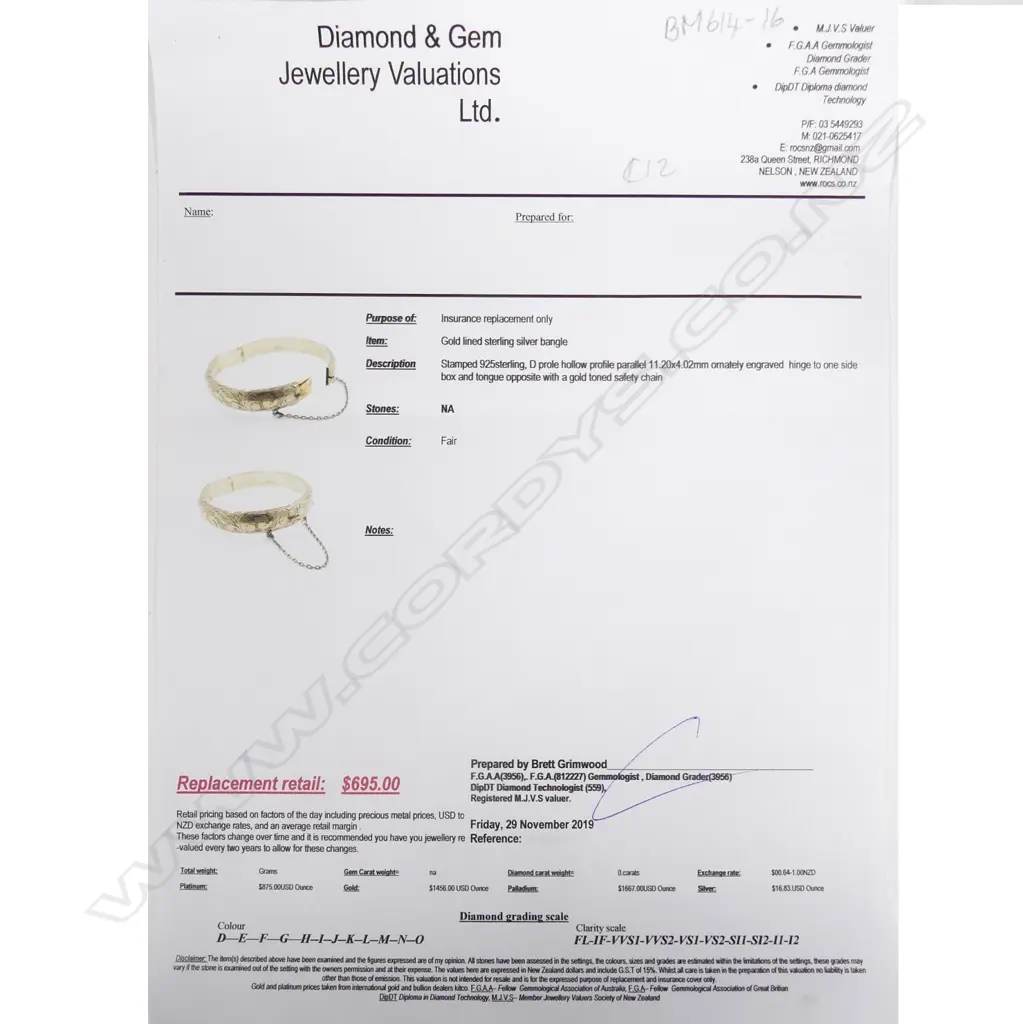 SILVER GILT HINGED BANGLE REPLACEMENT VALUATION $695 (C12) Image 1++