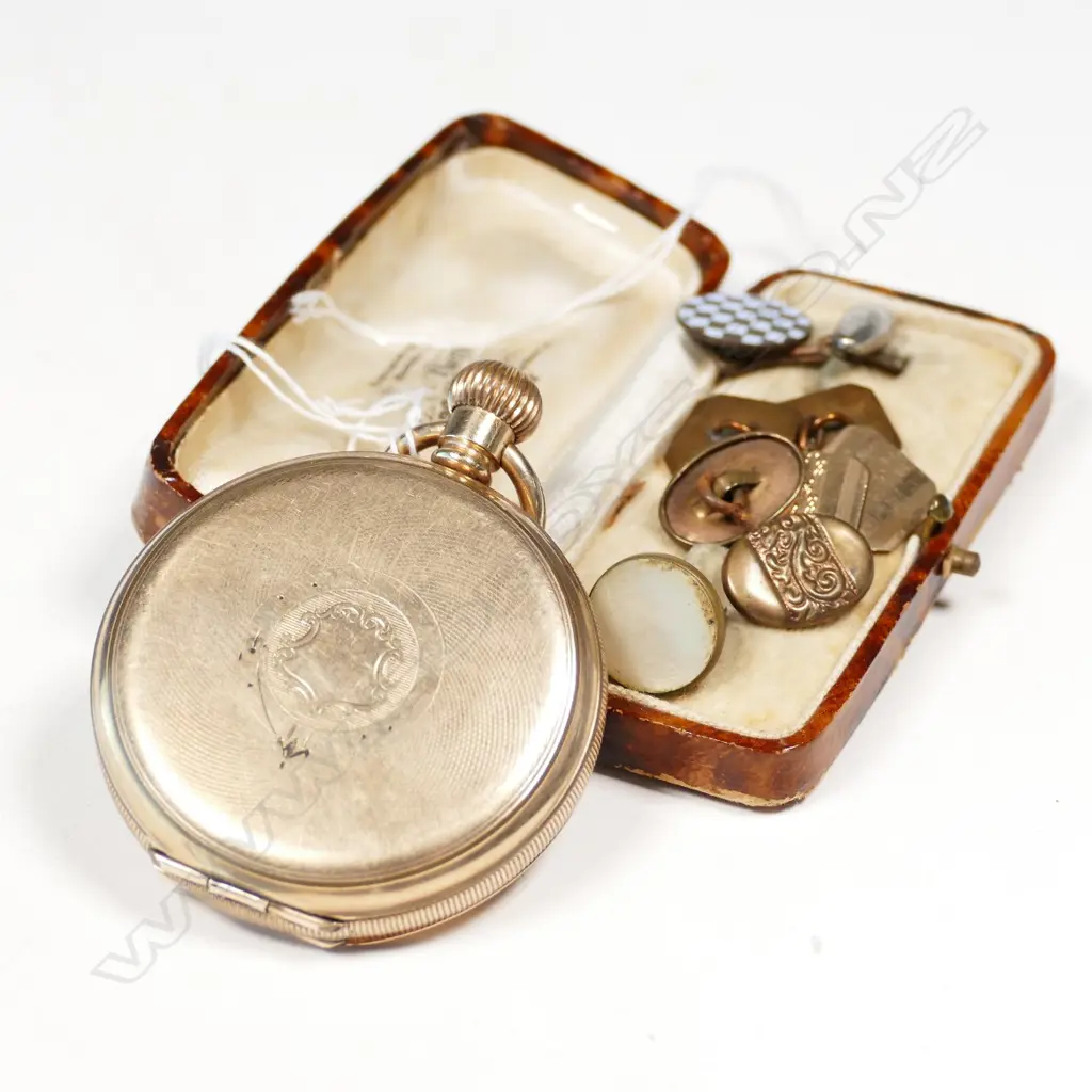 GOLD PLATED CUFF LINKS + POCKET WATCH Image 1++