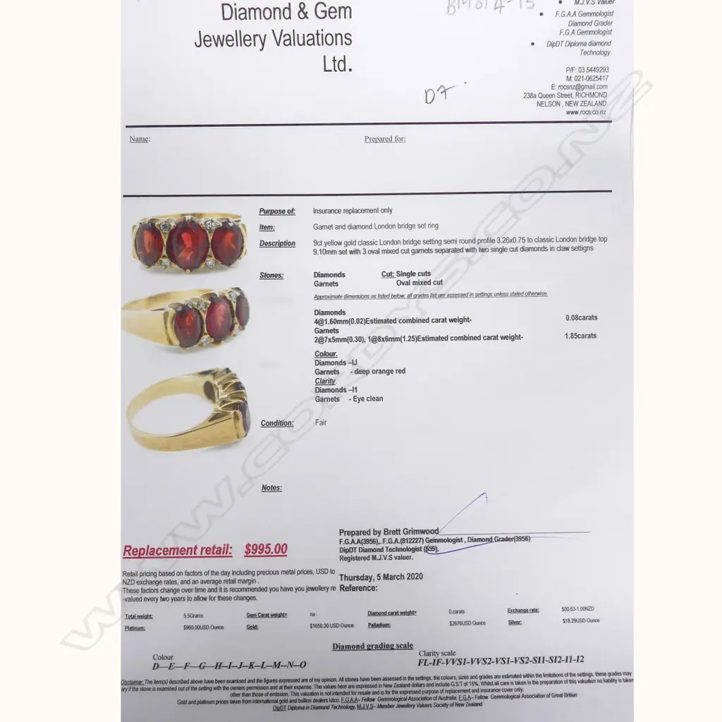 9CT GOLD GARNET DIAMOND RING REPLACEMENT VALUATION $995 (D7) Image 1++