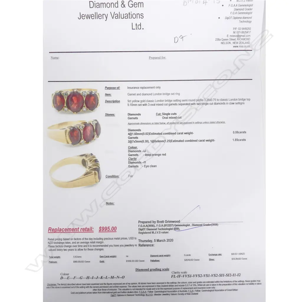9CT GOLD GARNET DIAMOND RING REPLACEMENT VALUATION $995 (D7) Image 1++