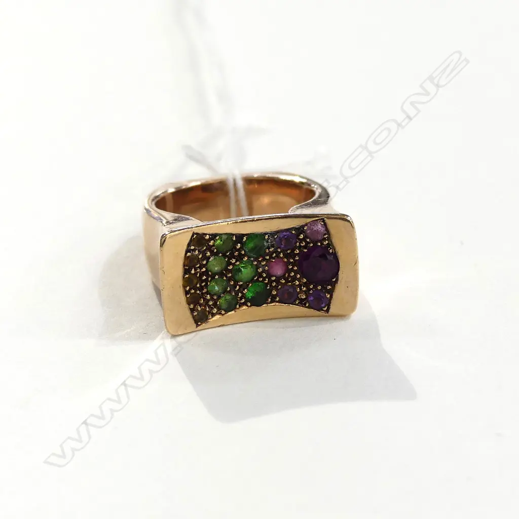 9CT ROSE GOLD 14.8GM COLOURED GEM SET RING RETRO Image 1++