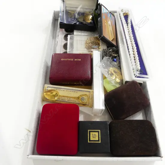 ASST COSTUME JEWELLERY COINS 1928 NZWWF BADGE ETC