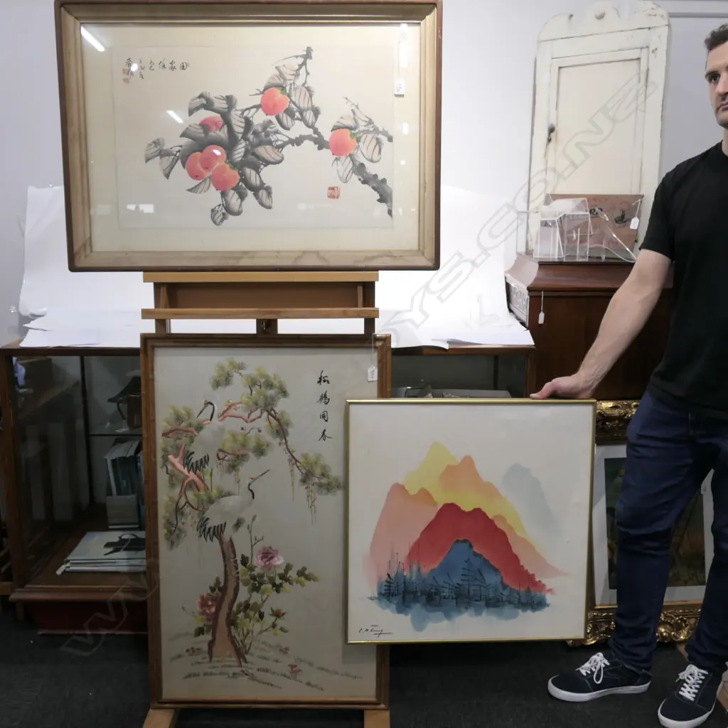 LARGE CHINESE EMBROIDERY + 2 PAINTINGS - LARGEST 620 X 980 Image 1++