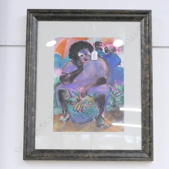 SIGNED PASTEL MARKET SCENE 570 X 470 MM