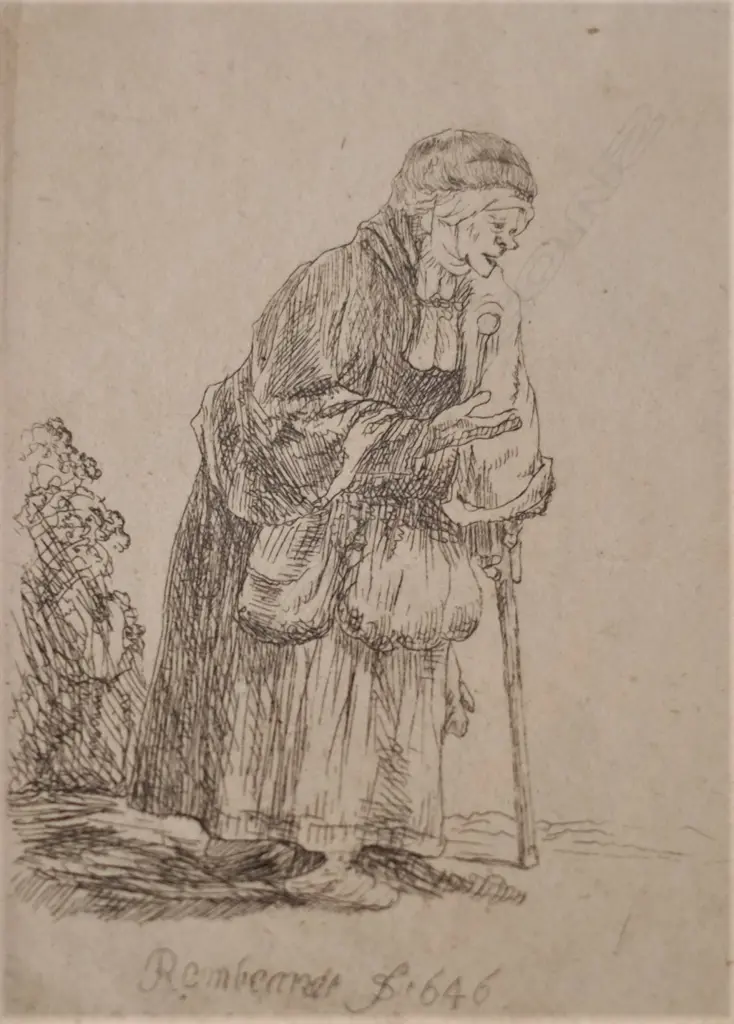 AFTER REMBRANDT ETCHING WOMAN WITH STICK Image 1++