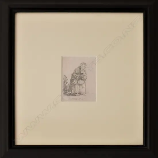 AFTER REMBRANDT ETCHING WOMAN WITH STICK