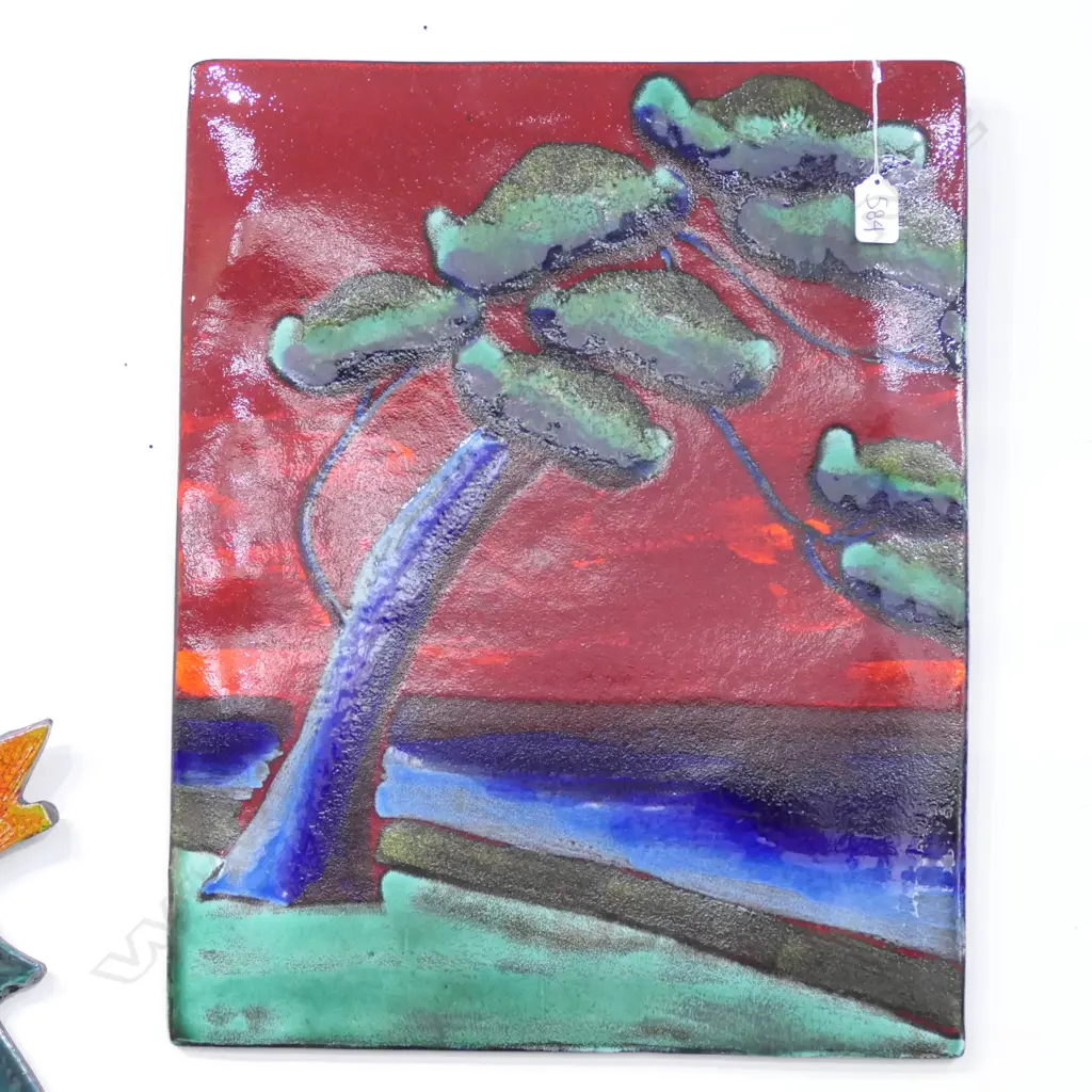 LARGE  MORRIS & JAMES POTTERY TILE - TREES Image 1++