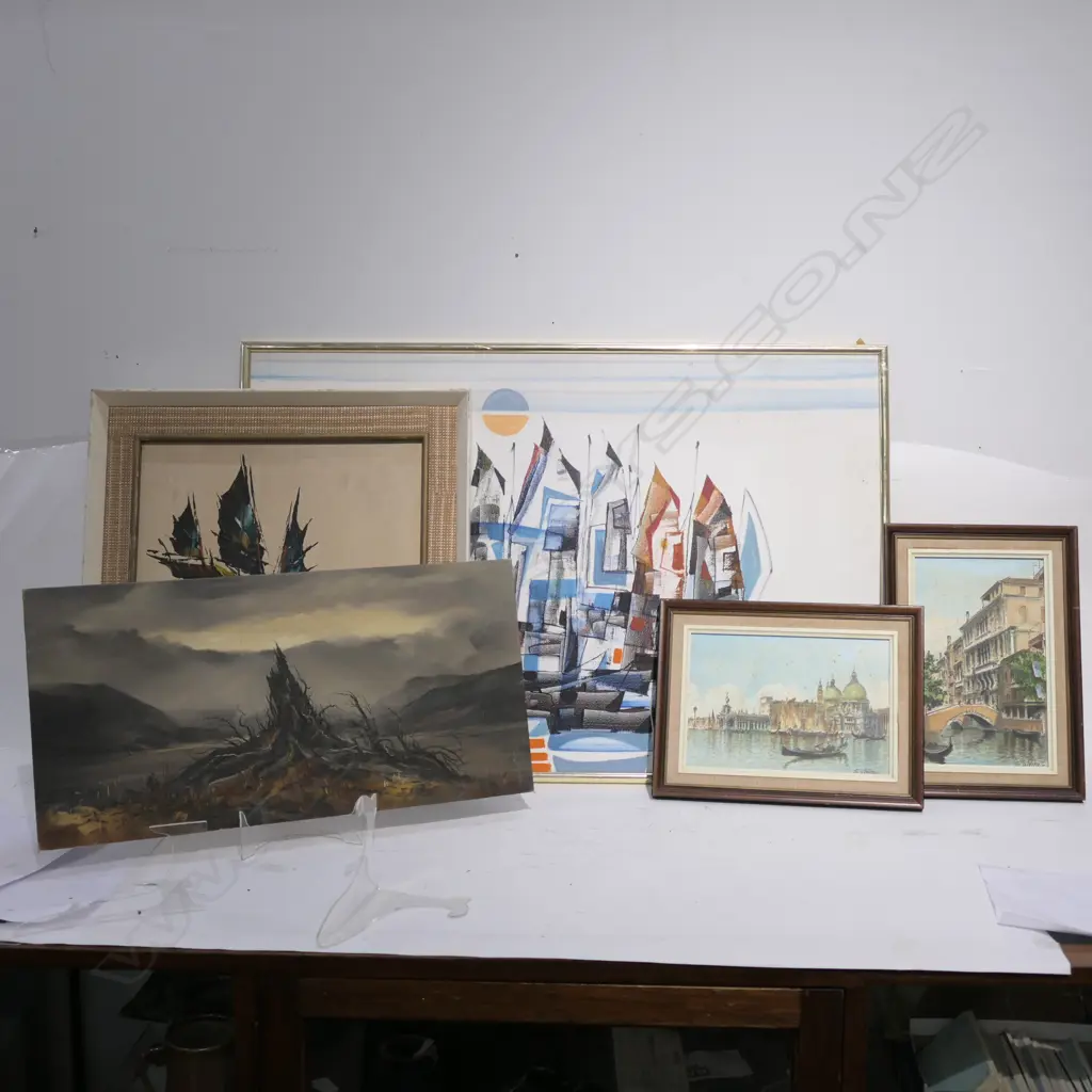 5 PAINTINGS W/C + OILS OF BOATS - LARGEST FRAME 620 X 910 Image 1++