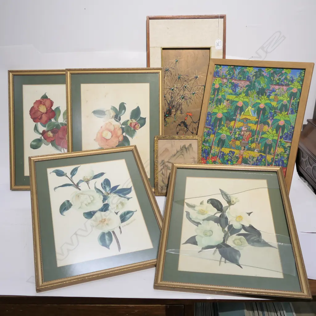 4 FLORAL W/C'S + 3 OTHERS LARGEST FRAME 620 X 280 - ONE A/F Image 1++