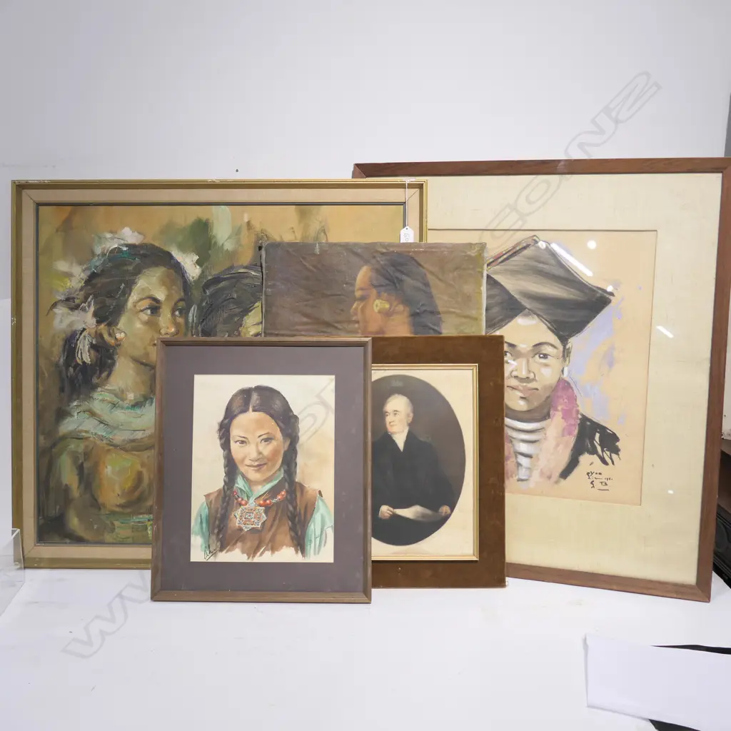 5 ASST PORTRAIT ARTWORKS W/C'S + OILS LARGEST FRAME 765 X 720  Image 1++