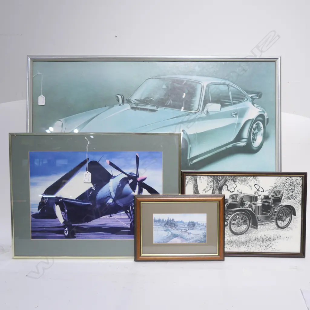4 ASST FRAMED PRINTS CARS ETC 580 X 930 MM Image 1++