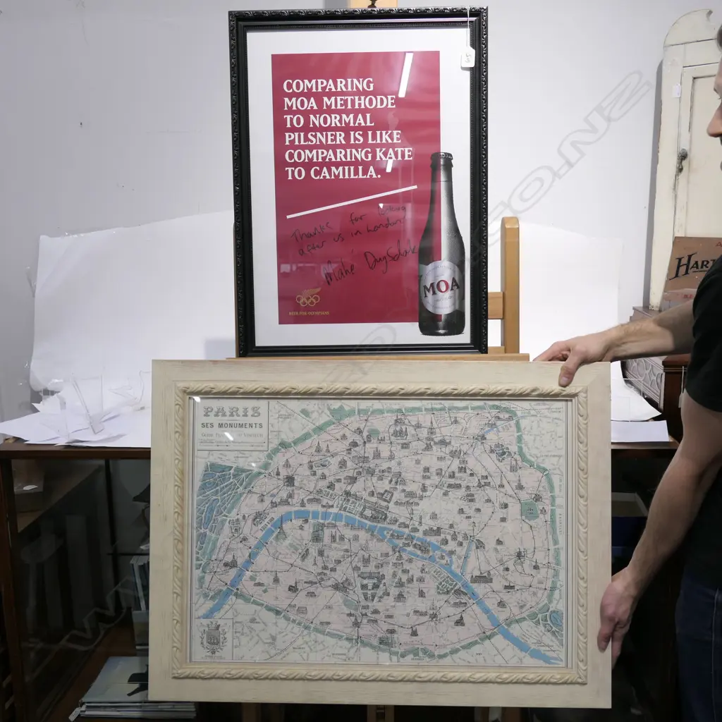 TWO  FRAMED PRINTS - MAP & ANOTHER GD MAHI DRYSDALEE Image 1++