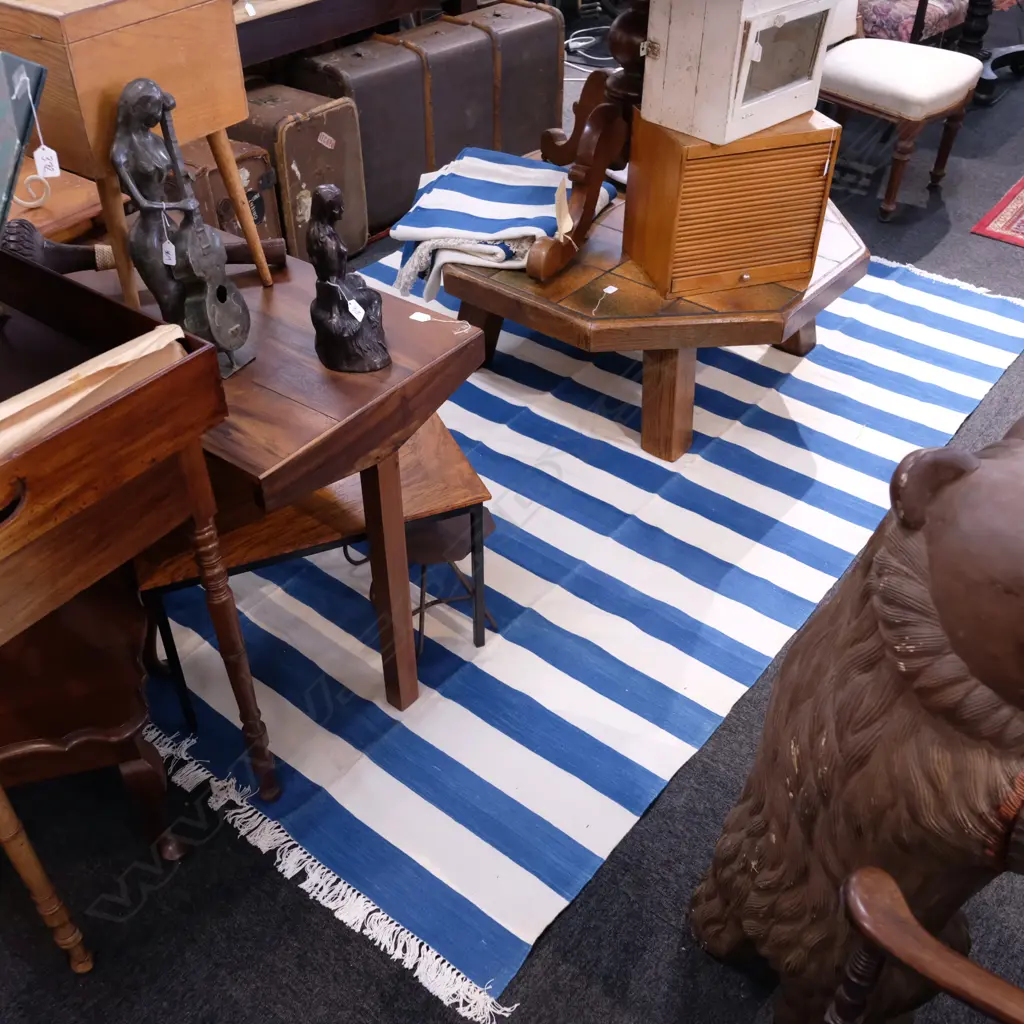 TWO WHITE AND BLUE STRIPED RUGS Image 1++