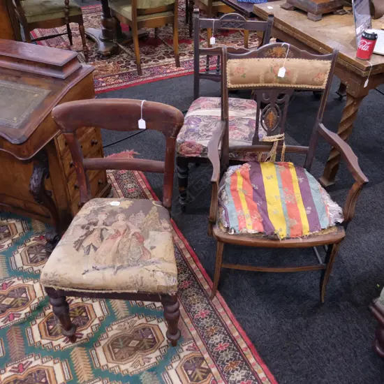 TWO RESTORERS EDW. CHAIRS + VICT. DINING CHAIR