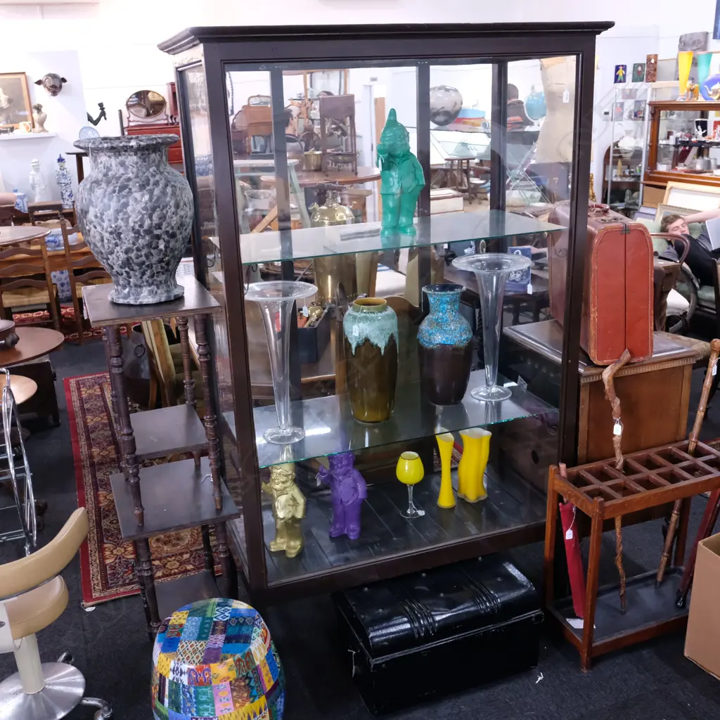 TALL RECTANGULAR DISPLAY CABINET EARLY 20THC  Image 1++