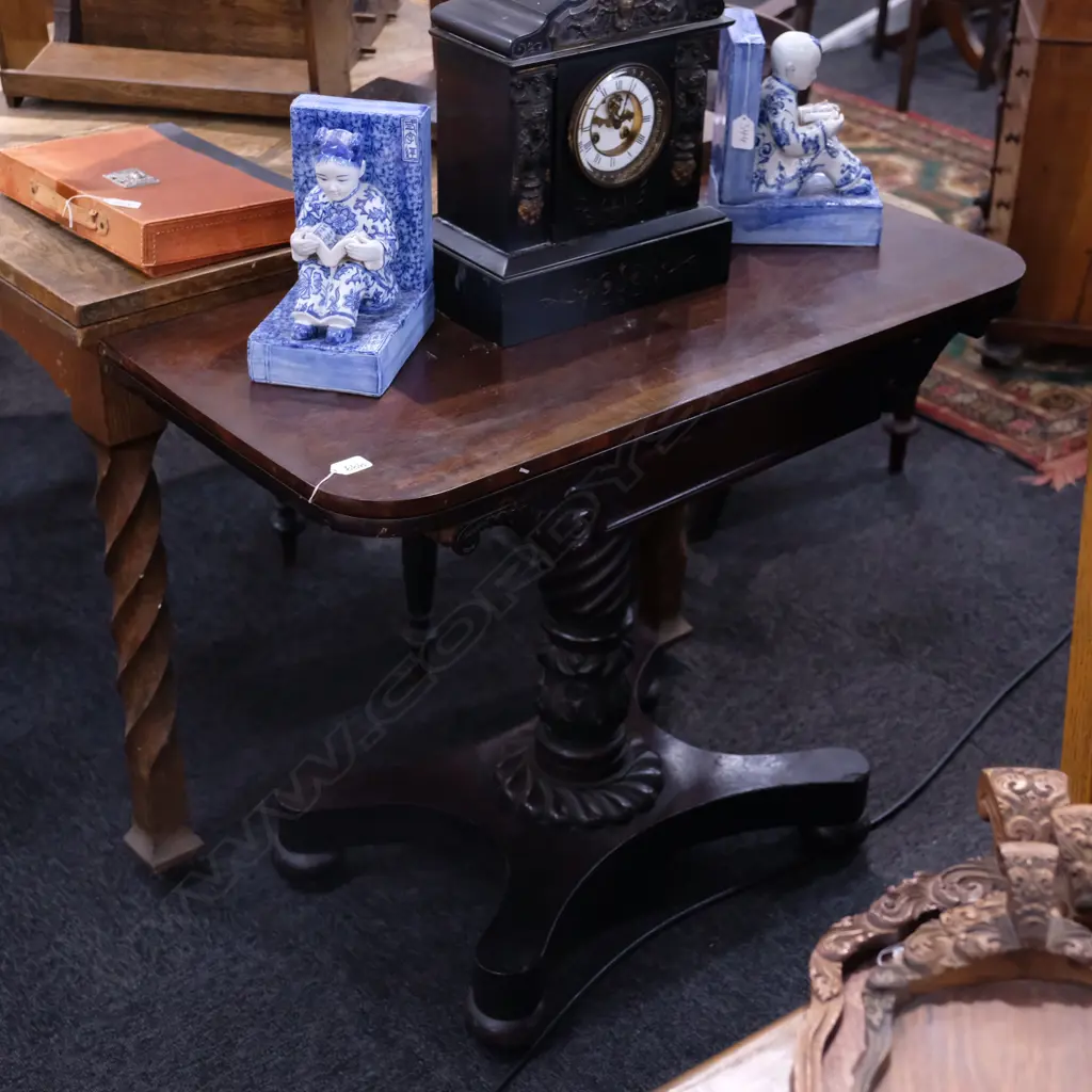 19THC MAHOGANY CARD TABLE Image 1++