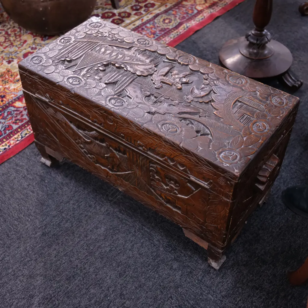 CARVED CAMPHOR WOOD CHEST L 720 MM Image 1++