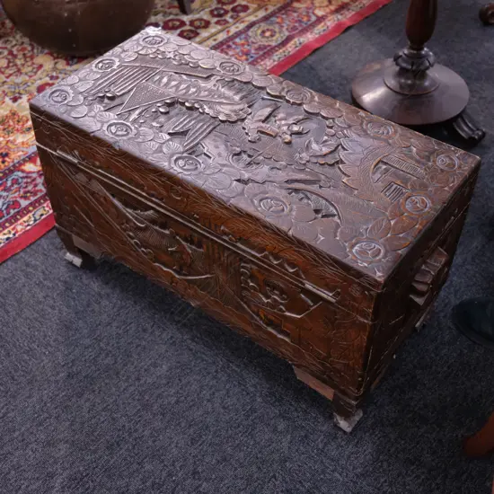CARVED CAMPHOR WOOD CHEST L 720 MM