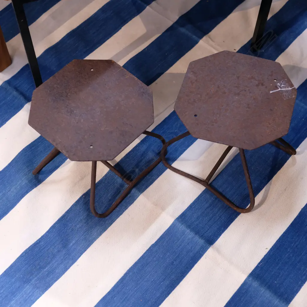 PR OF METAL VINTAGE MILKING STOOLS H 250 MM Image 1++