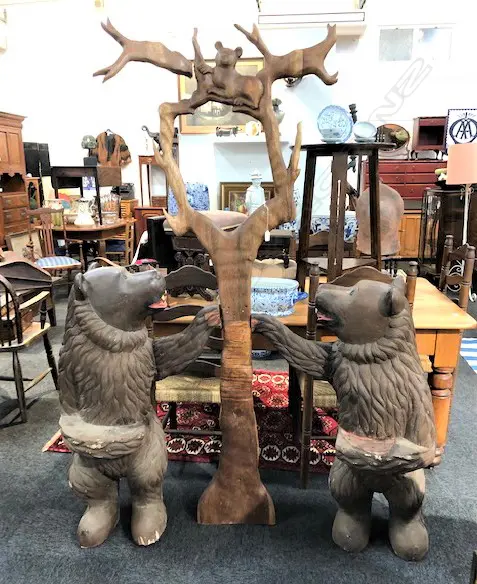 PR OF LARGE CARVED BLACK FOREST STYLE BEARS HALL STAND Image 1++