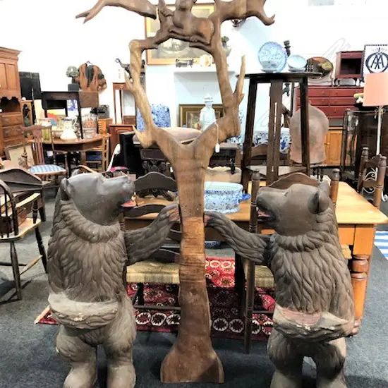 PR OF LARGE CARVED BLACK FOREST STYLE BEARS HALL STAND