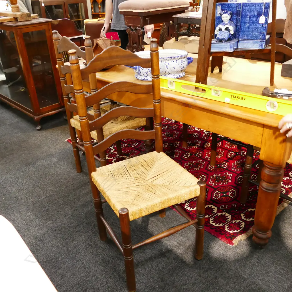 5 RUSH SEATED LADDER BACK CHAIRS Image 1++
