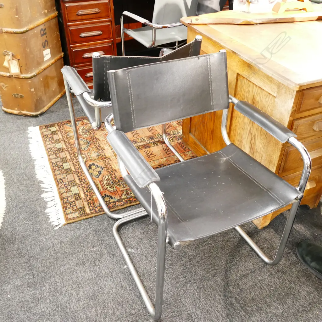 3 CHROME AND LEATHER ITALIAN DINNING CHAIRS Image 1++