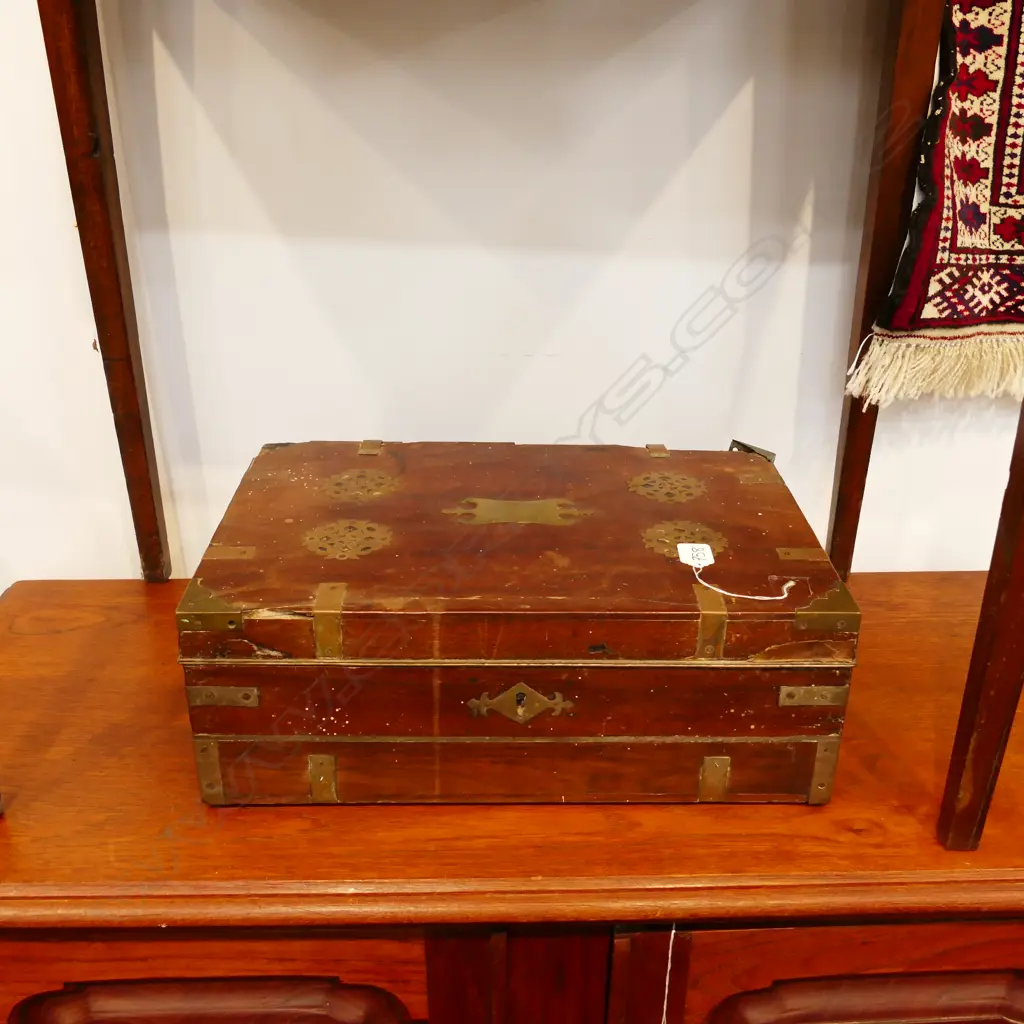 BRASS BOUND HARDWOOD WRITING SLOPE A/F W. 450MM450M  Image 1++