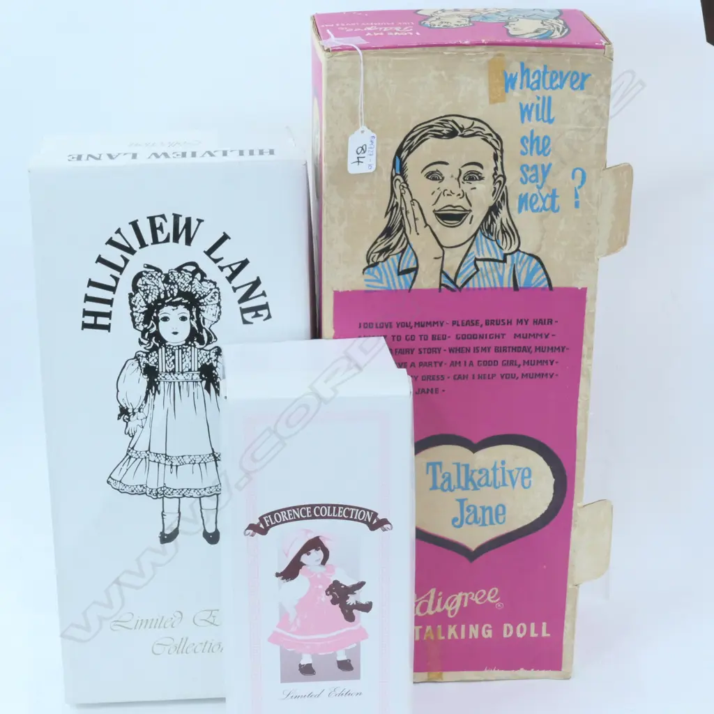 THREE DOLLS, PEDIGREE 'TALKATIVE JANE', 'FLORENCE COLLECTION' AND 'HILLVIEW LANE' Image 1++