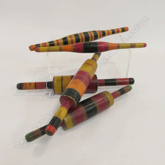 5 OLD INDIAN BREAD ROLLERS PAINTED STRIPES