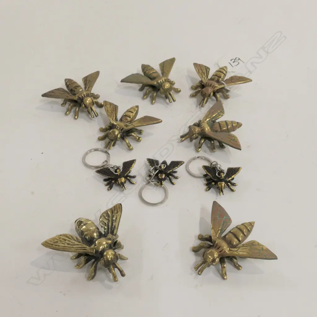 7 BRONZE BEES AND THREE BRONZE BEE KEYCHAIN CHARMS Image 1++