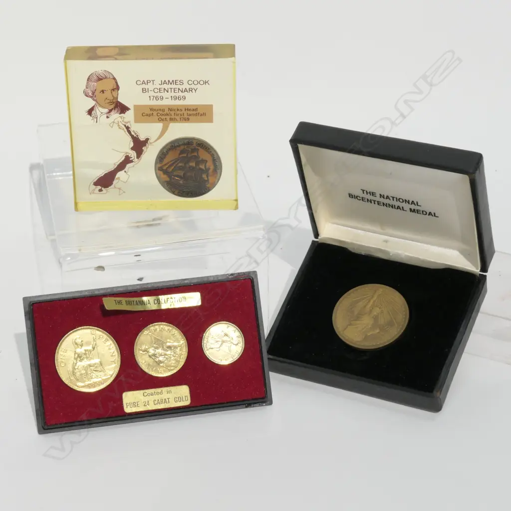 3 CASED BRITISH; N.Z; & USA COINS Image 1++