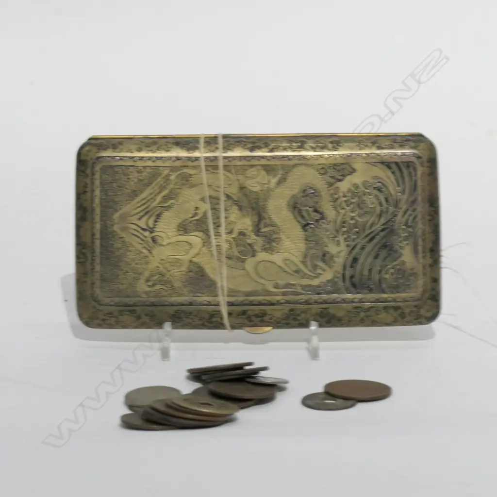 CHINESE CIG. CASE & BAG OF COINS Image 1++