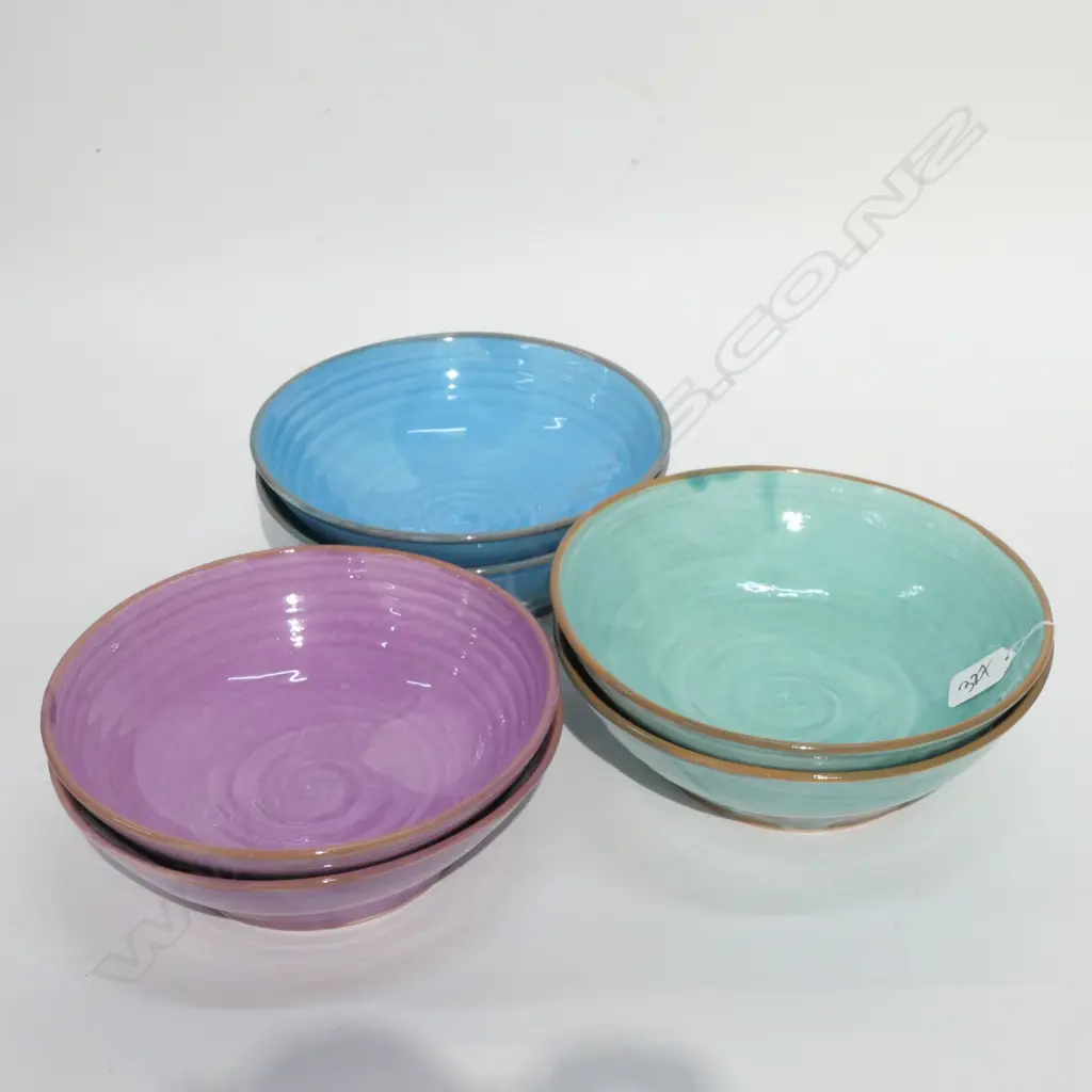 SIX KATHERINE SMYTHE POTTERY BOWLS 75 X 220MM Image 1++