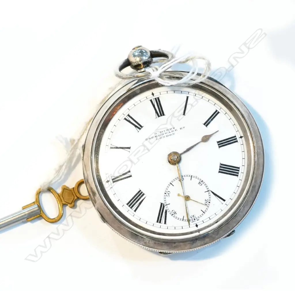 STG SILVER ENGLISH GENTLEMANS POCKETWATCH WITH KEY 'G HINDS' MAKER Image 1++