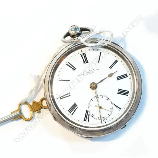 STG SILVER ENGLISH GENTLEMANS POCKETWATCH WITH KEY 'G HINDS' MAKER