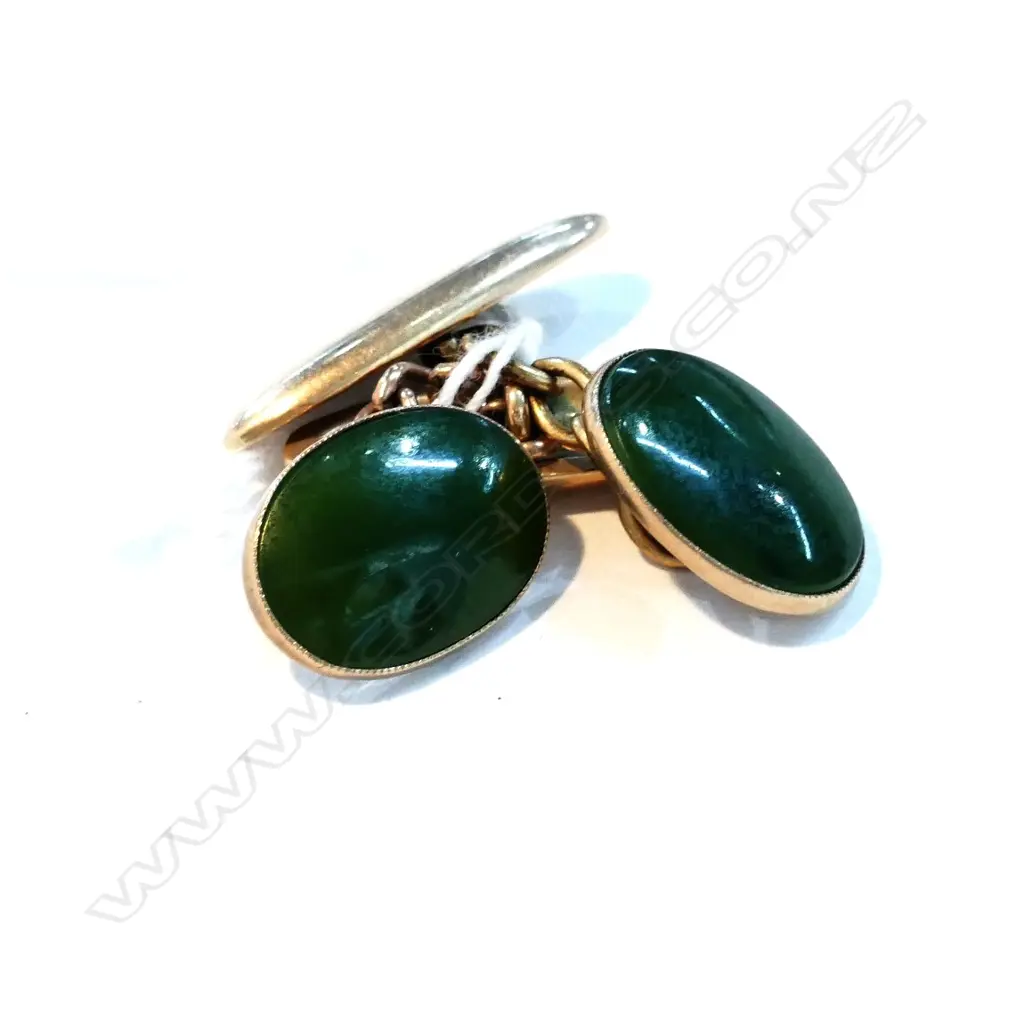 9CT GOLD AND GREENSTONE CUFF LINKS 6.98gm Image 1++