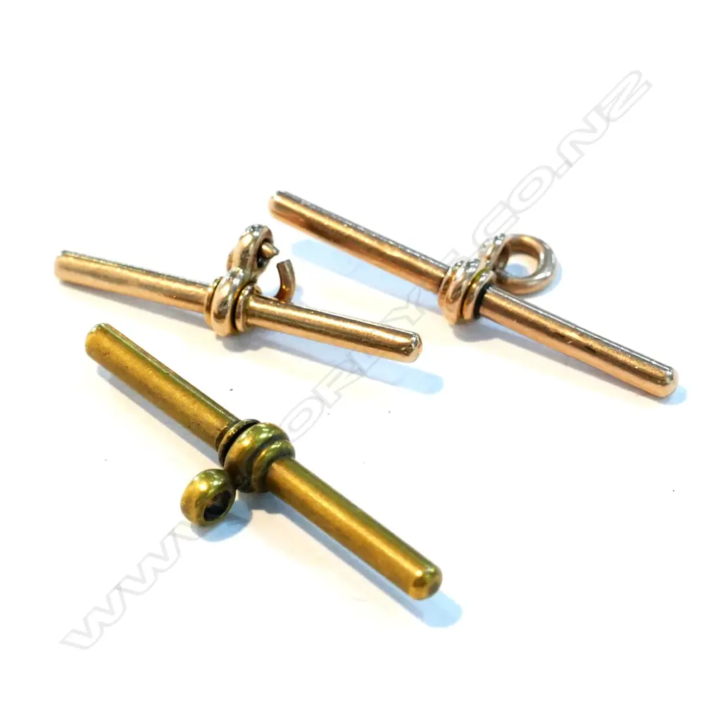 TWO 9CT GOLD T-BARS & BRASS T-BAR Image 1++