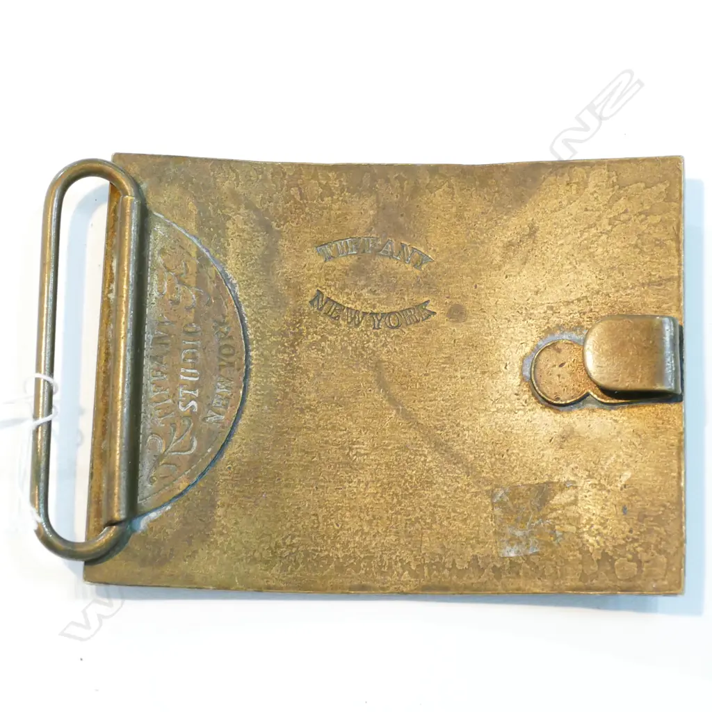 BRASS BELT BUCKLE MARKED TIFFANY W. 105MM Image 1++