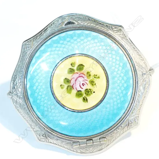 SILVER PLATE AND ENAMEL POWDER COMPACT