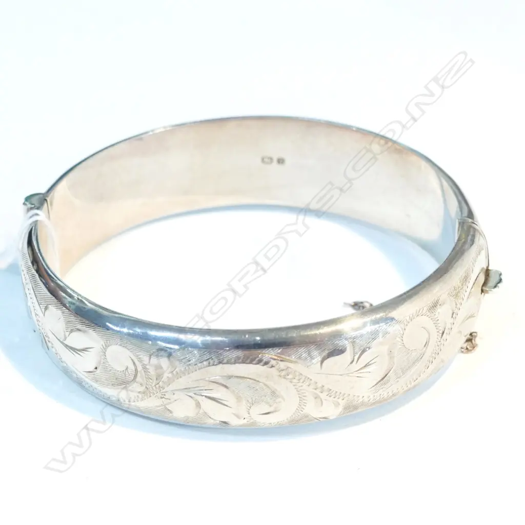 ENGRAVED SILVER HALF HOOP BANGLE Image 1++