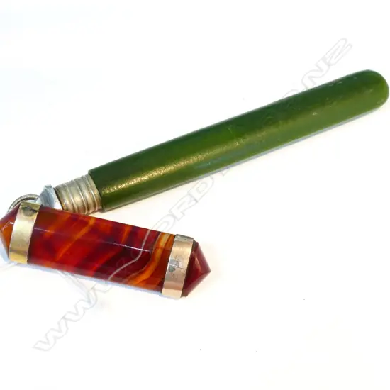 AGATE BROOCH  AND RESIN FAUX GREENSTONE