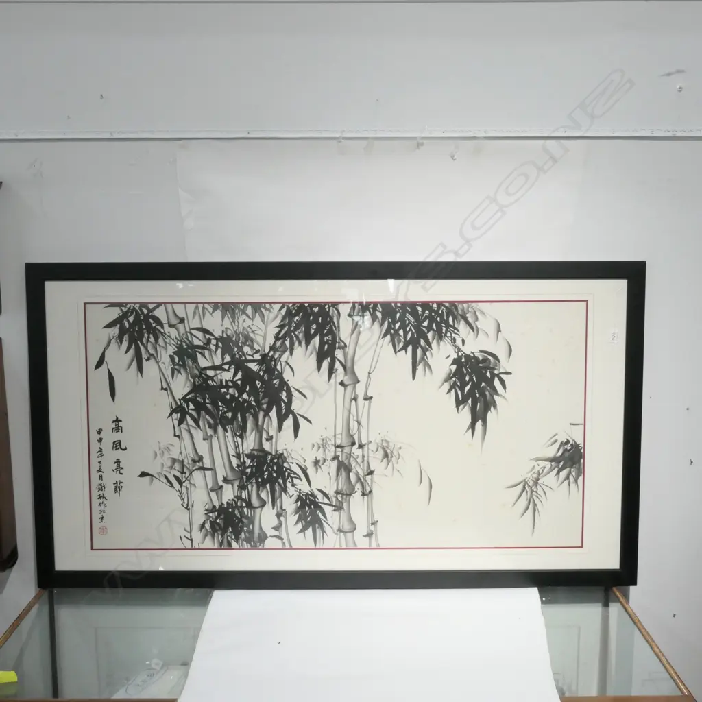 LARGE CHINESE BAMBOO WATERCOLOR BY LI TIECHENG B. 1939 Image 1++