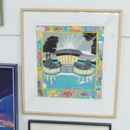 PRINT BY PAMELA WOLF, 11/47, FOUNTAIN AT MISSION BAY