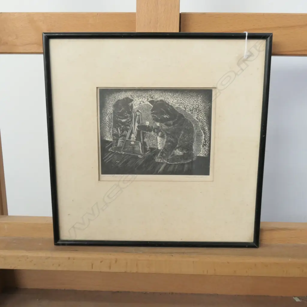 WOODBLOCK CATS SGD AND DATED 1968 - HARRIET BARDEN? Image 1++
