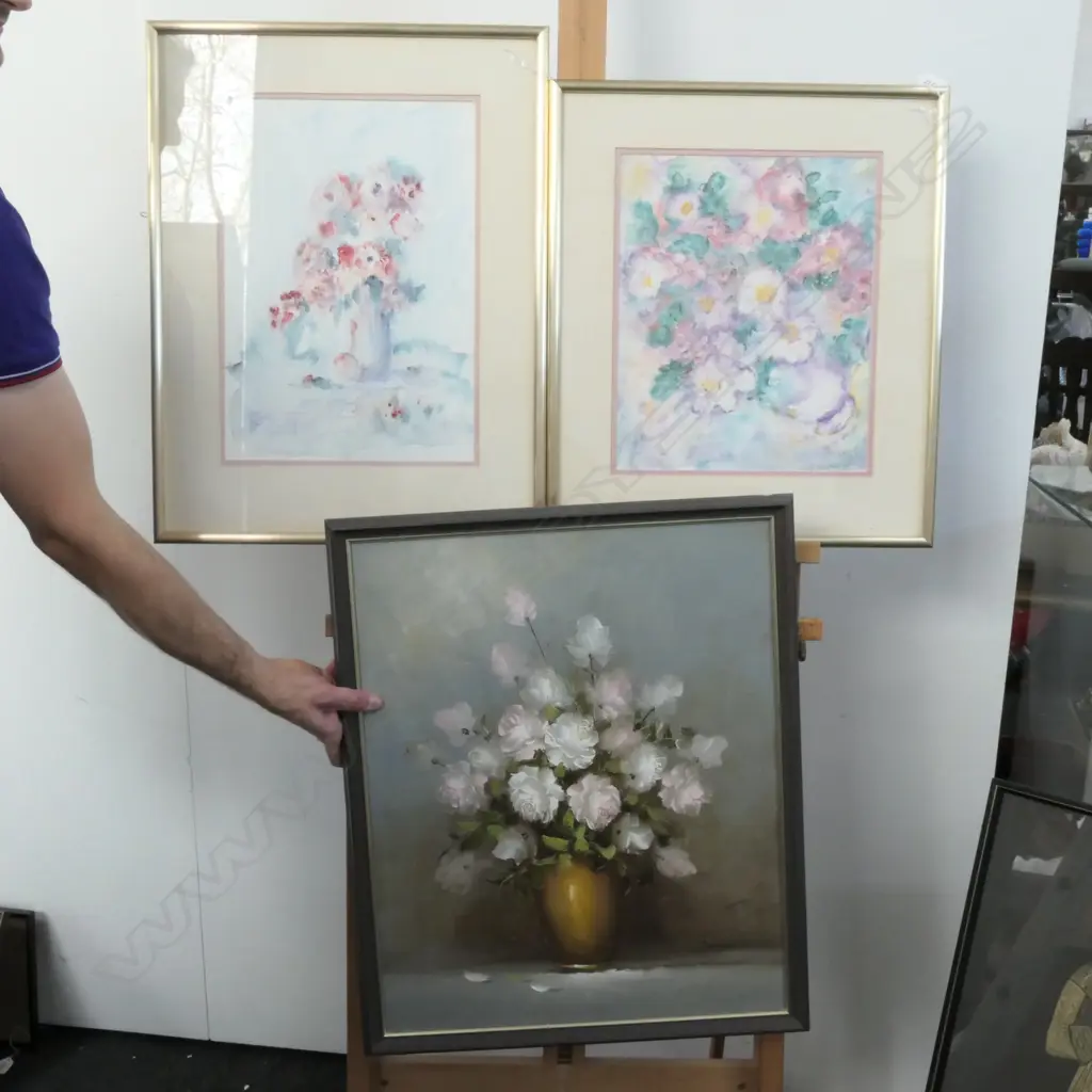 2 WATER COLOUR PICTURES SIGNED, & ONE OIL PICTURE Image 1++