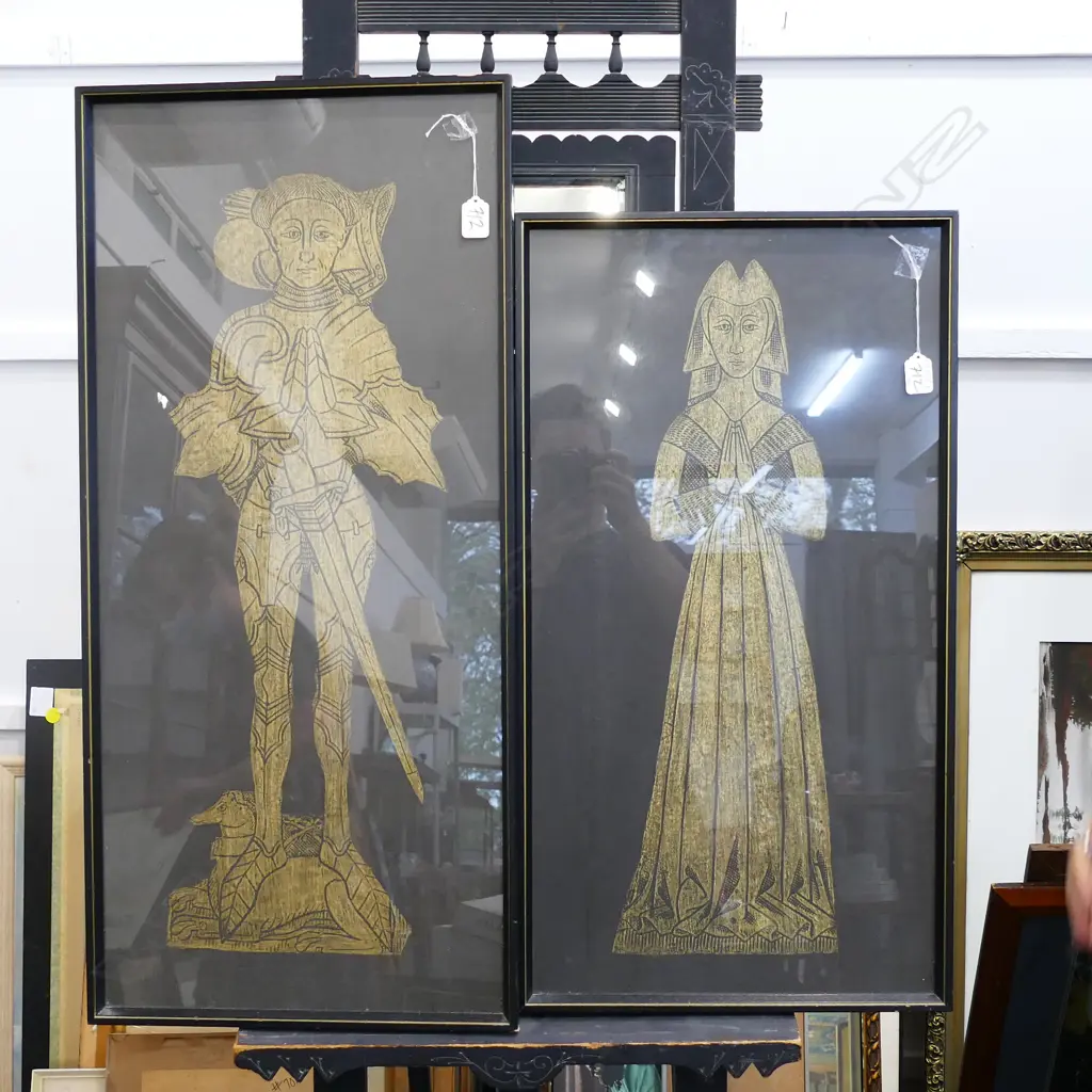 2 FRAMED COPIES OF ENG, 860 X 400 & 730 X 400MMLISH MEDIEVAL 'RUBBINGS' Image 1++