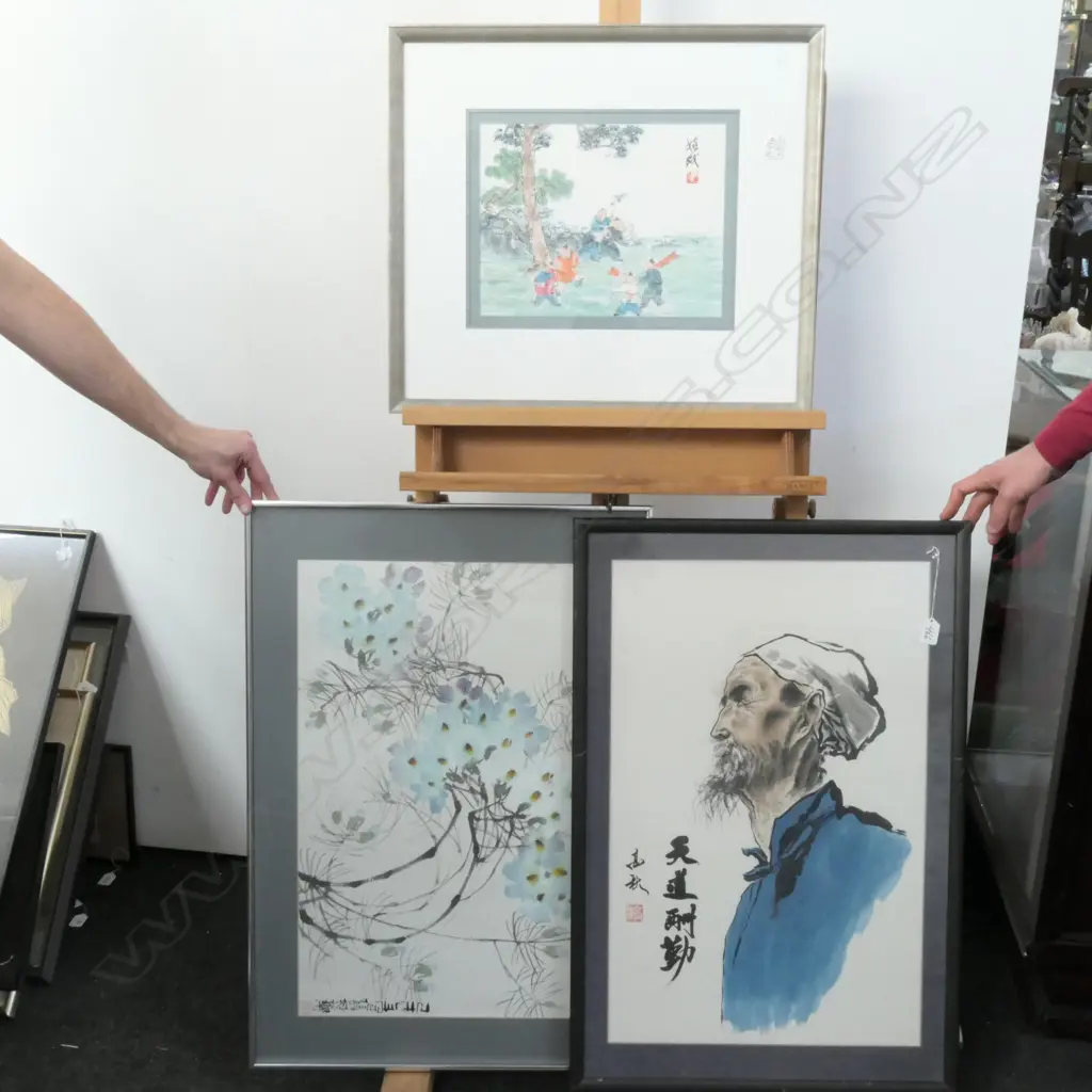 CHINESE WATERCOLOURS - FLORAL + SCHOLAR PORTRAIT + BOYS PLAYING Image 1++