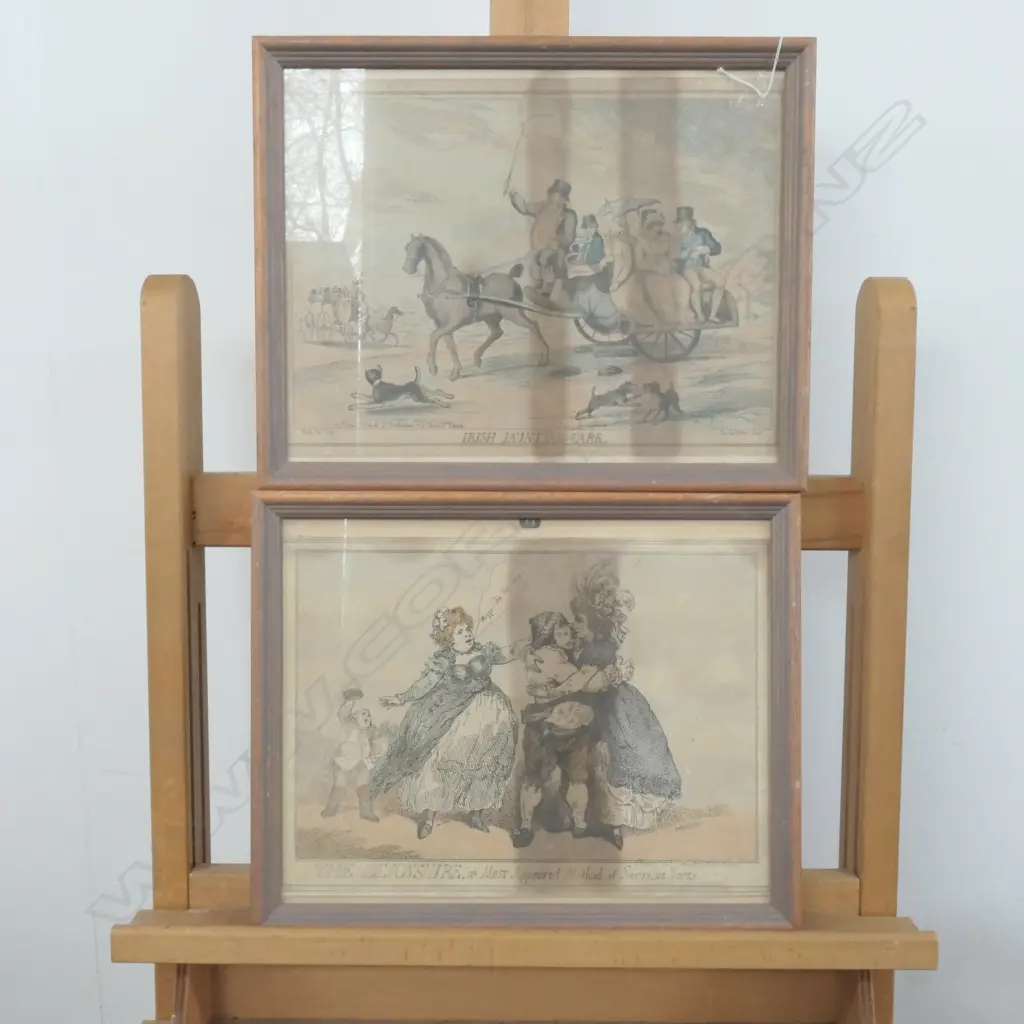 PAIR OF EARLY POLITICAL CARTOONS FRAMED Image 1++